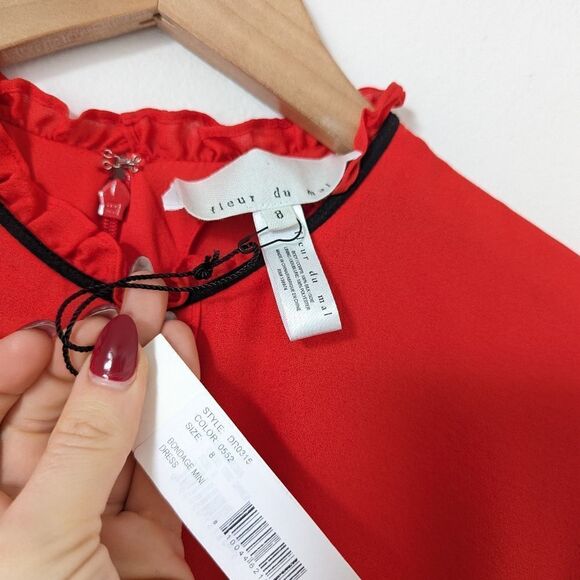 NWT Fleur Du Mal tamale red Love Bound Bondage silk contour ruffle mini dress - Picture 4 of 7